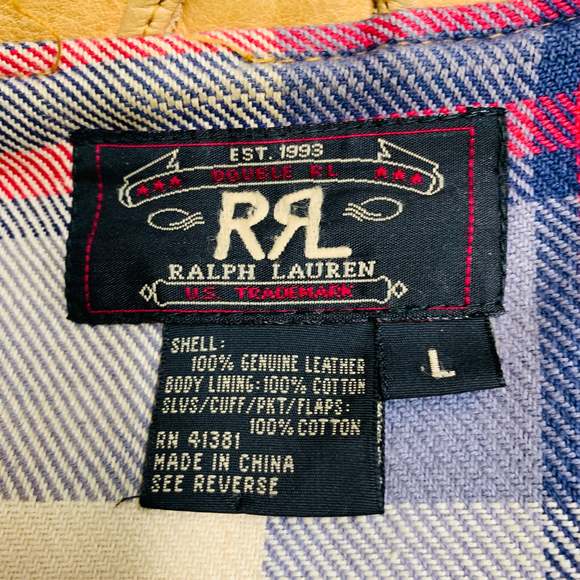 RRL by RALPH LAUREN Tan Distressed Leather Zip Up Jacket - Picture 4 of 5